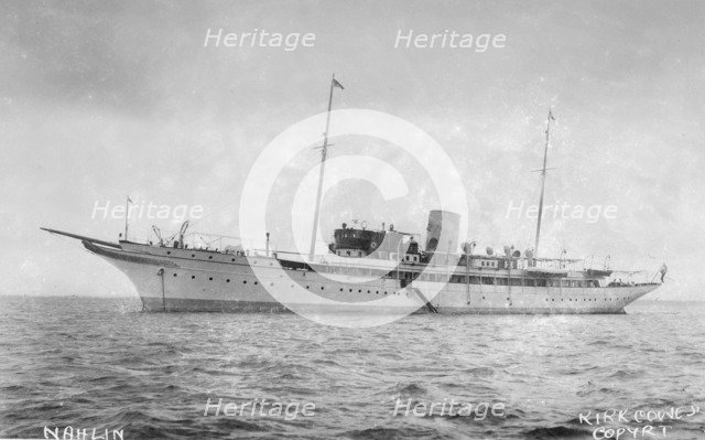 The luxury steam yacht 'Nahlin' at anchor. Creator: Kirk & Sons of Cowes.
