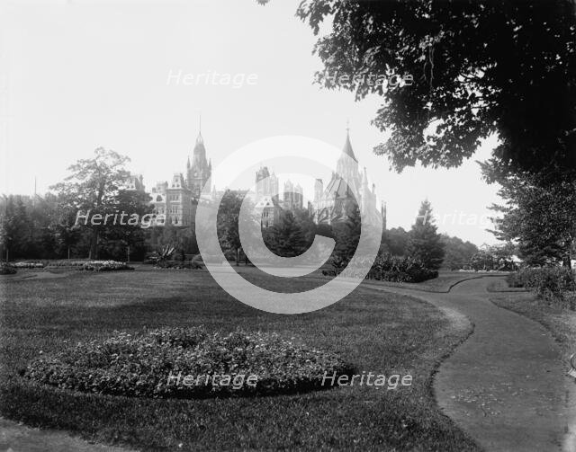 Parliament bldgs., from Major [i.e. Major's] Hill Park, Ottawa, between 1890 and 1901. Creator: Unknown.