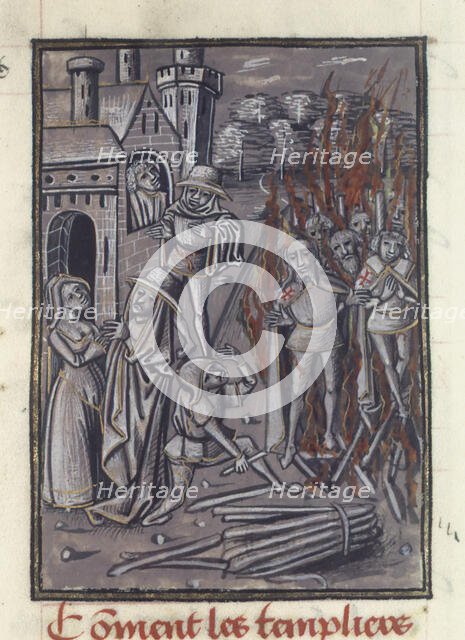 Execution of the Templars. From Chronique de Baudouin d'Avesnes, ca 1470. Creator: Anonymous.