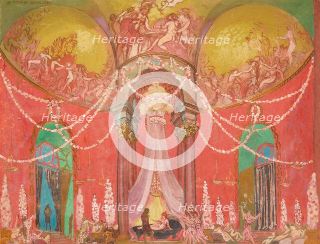 Le Palais de la Reine de Volupte. Set design for the Opera "La légende de Saint-Christophe"..., 1920 Creator: Denis, Maurice (1870-1943).