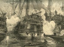 Battle of Navarino: HMS 'Asia' engaging the ships of Capitan Bey and Moharram Bey, 1827 (c1890). Creator: William Heysham Overend.