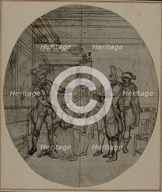 Study for a second edition, never published, of Colle's "La Partie de Chasse de Hen..., before 1766. Creator: Hubert Francois Gravelot.