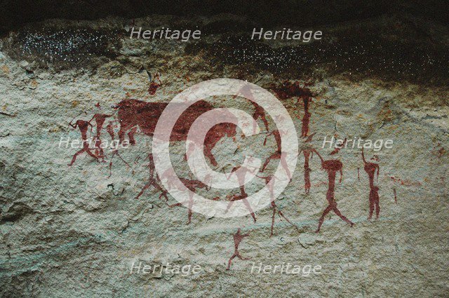 San rock painting in the Drakensberg Mountains in South Africa, .