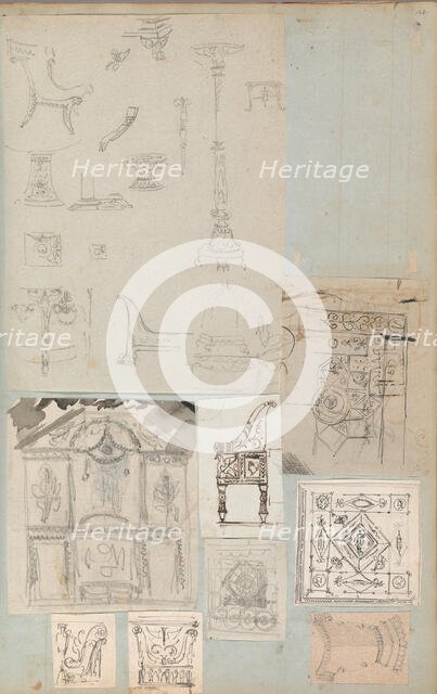 Page from a Scrapbook containing Drawings and Several Prints of Architecture, Int..., ca. 1800-1850. Creators: Workshop of Charles Percier, Workshop of Pierre François Léonard Fontaine.