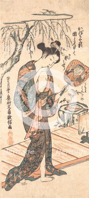 Woman In Loosened Kimono Coming From the Bath, ca. 1755., ca. 1755. Creator: Okumura Masanobu.