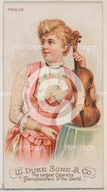 Violin, from the Musical Instruments series (N82) for Duke brand cigarettes, 1888., 1888. Creator: Schumacher & Ettlinger.