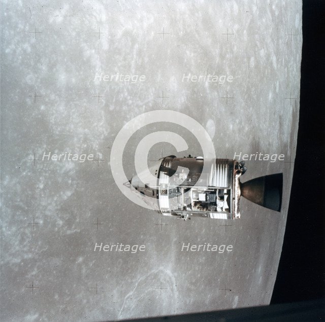 The Apollo 15 Command and Service Modules in lunar orbit, 1971.Artist: NASA