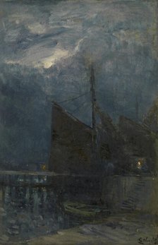 Entrance of a Harbour by Night, c1870-1890s. Creator: Guillaume Vogels.