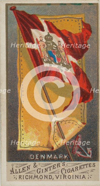 Denmark, from Flags of All Nations, Series 1 (N9) for Allen & Ginter Cigarettes Brands, 1887. Creator: Allen & Ginter.