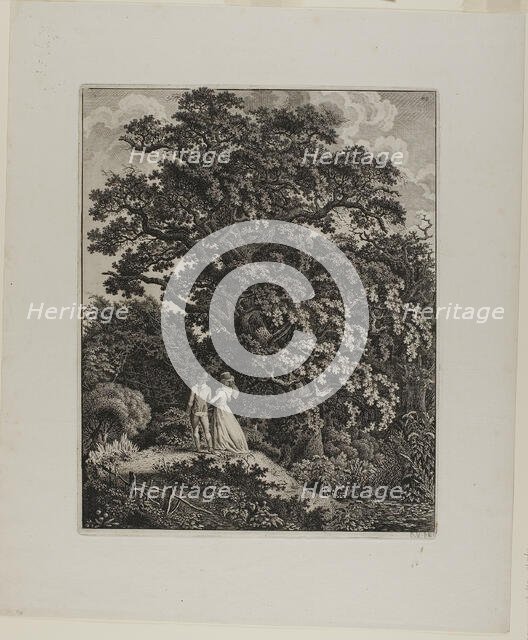 Woodland Landscape with an Elegant Couple Walking Beneath an Oak, 1796/1800. Creator: Carl Wilhelm Kolbe the elder.