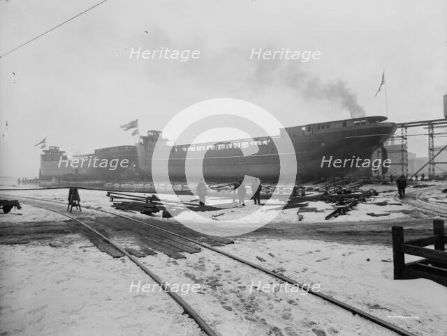 Strs. A.D. MacTier and F.P. Jones on the ways, 1913 Mar 8. Creator: Unknown.