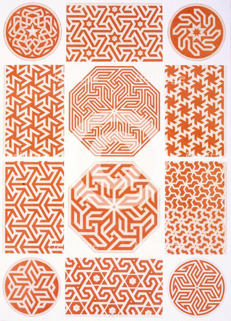 Studies of stucco decoration: various geometric patterns, pub. 1877. Creator: Emile Prisse d'Avennes (1807-79).