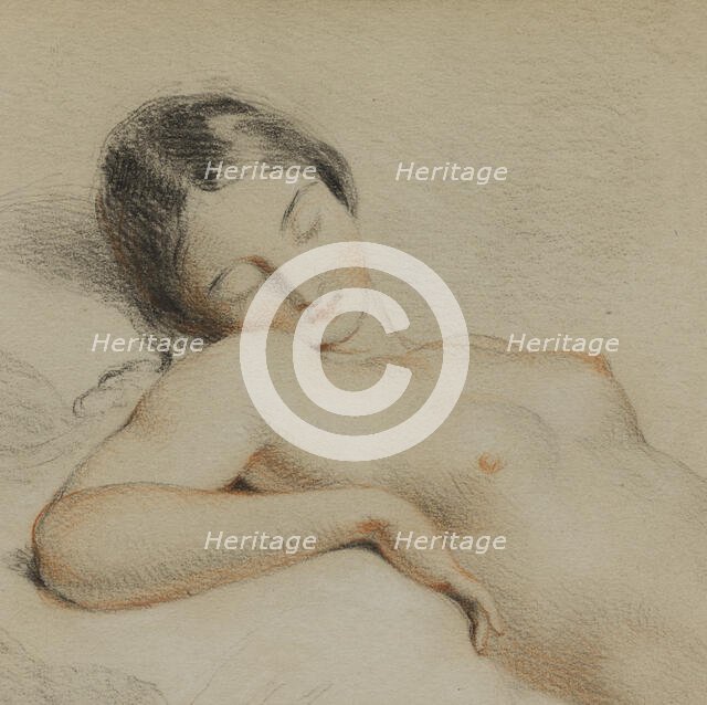 Half-length sketch of a reclining female nude, c1830-1870. Creator: Edmund Thomas Parris.