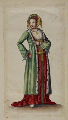 Drawing of a woman in costume of Transylvania, 17th century. Creator: Unknown.