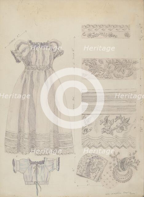 Embroidered Christening Robe & Cap, 1936. Creator: Ella Josephine Sterling.