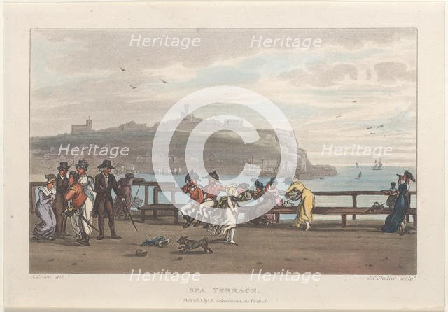 Spa Terrace, from "Poetical Sketches of Scarborough", 1813., 1813. Creators: Thomas Rowlandson, Joseph Constantine Stadler, J. Bluck.