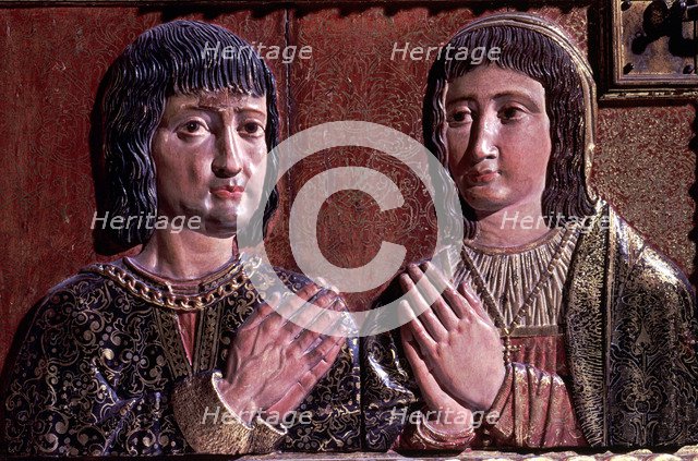 Fernando II of Aragon (1452-1516) and Isabella I Castilla (1451-1504), the Catholic Monarchs, emb…