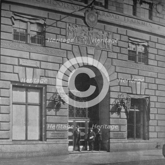 Entrance to the offices of the Brotherhood of Railroad Trainmen, Cleveland, Ohio, 1923.  Artist: Unknown.