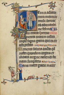 Initial D: Herod Ordering the Massacre of the Innocents; Initial V: Clerics Singing, about 1300. Creator: Unknown.