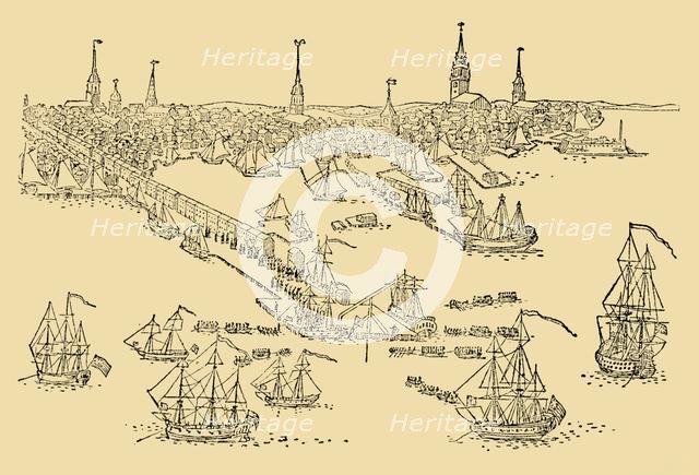 'English Ships of War at Boston (Where The 'Tea-Party' Took Place) In 1768', c1930. Creator: Unknown.