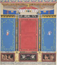 Painted Wall Decor Featuring Thin Column with a Pair of Swans and Trompe L'Oeil..., 19th century. Creators: Jules-Edmond-Charles Lachaise, Eugène-Pierre Gourdet.