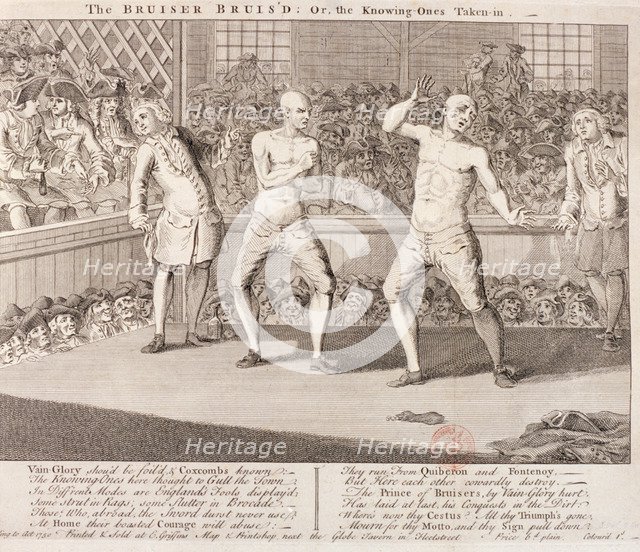 'The Bruiser Bruis'd', 1750. Artist: Anon