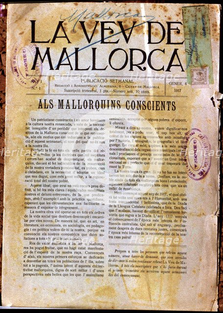 Cover of 'La Veu de Mallorca', Year 1, No. 1, 1917.