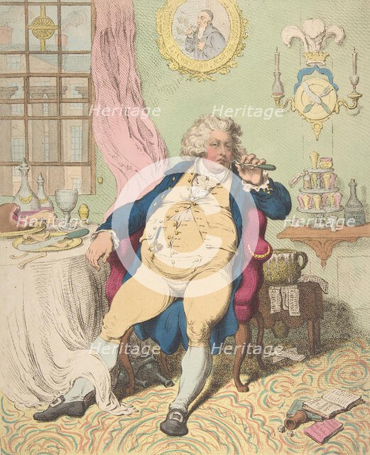 A Voluptuary Under the Horrors of Digestion, July 2, 1792., July 2, 1792. Creator: James Gillray.
