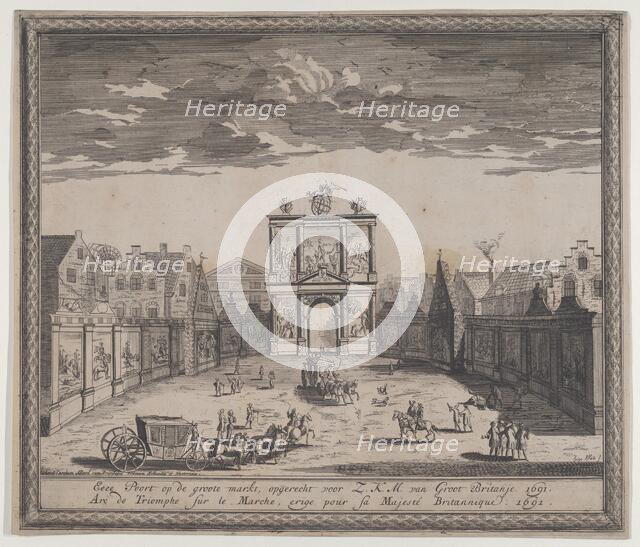 Triumphal arch erected in celebration of the entry of King William III, 1691. Creator: Hugo Allard.