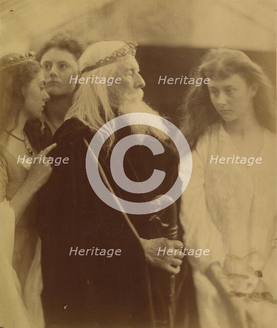 King Lear Alotting His Kingdom to His Three Daughters, 1872. Creator: Julia Margaret Cameron.