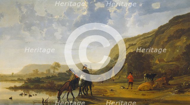 River Landscape with Riders, c. 1655. Artist: Cuyp, Aelbert (1620-1691)