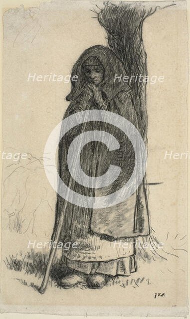 Shepherdess Leaning Against a Tree, 1857–60. Creator: Jean Francois Millet.