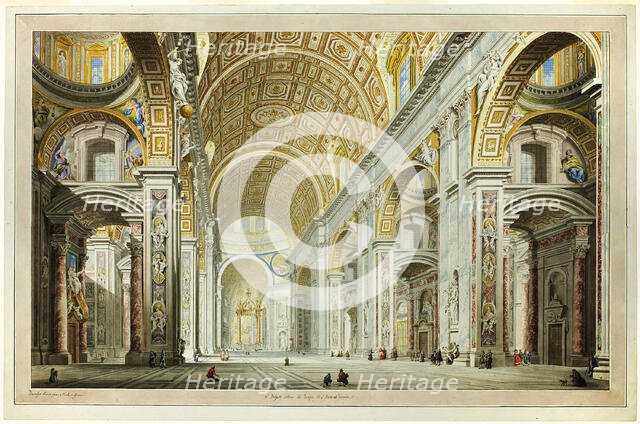 Interior View of the Church of St. Peter's in the Vatican, c.1770. Creator: Francesco Panini.