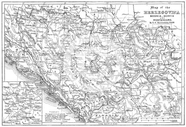 Map of the Herzegovina, Bosnia, Servia and Montenegro, 1876. Creator: Unknown.