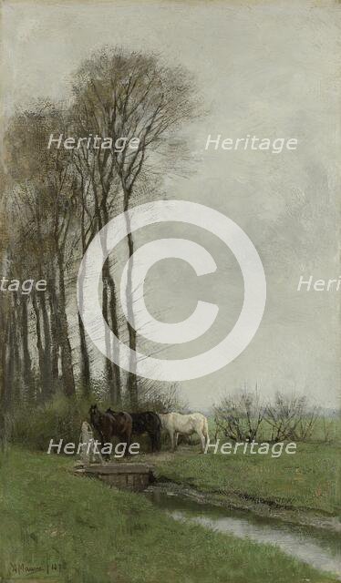 Horses at the gate, 1878. Creator: Anton Mauve.