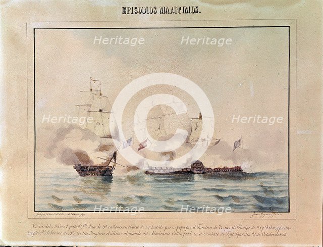 Battle of Trafalgar, the ship Santa Ana at the time of being sunk by three English ships, October…