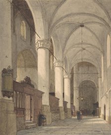 Vaulted Side Aisle of a Church, with Figures, 19th century. Creator: Johannes Bosboom.