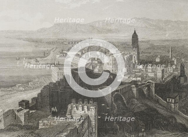 Panoramic view of the city of Malaga, Andalusia, Spain, 1853. Creator: Antonio Roca Sallent.