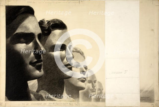 Five male human profiles, between 1939 and 1946. Creators: Central Office of Information, Reginald Mount.