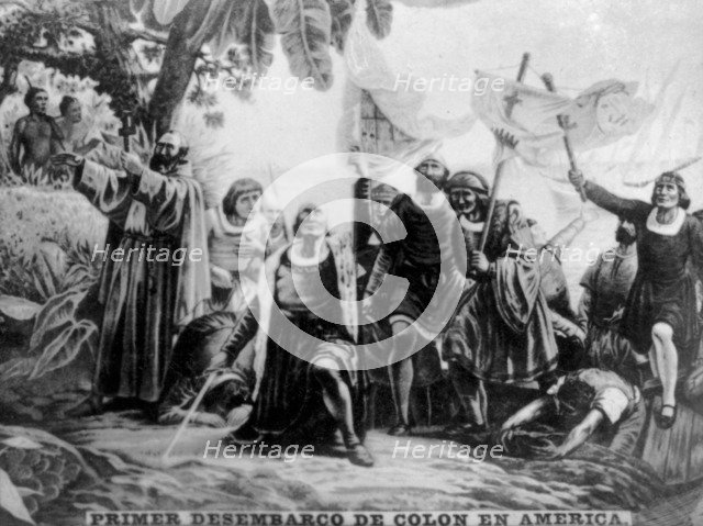 Landing of Colombus in America, (15th century), 1920s. Artist: Unknown