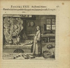 Emblem 22. If you have the white lead, do the woman's work, that is, cooking, 1618. Creator: Merian, Matthäus, the Elder (1593-1650).