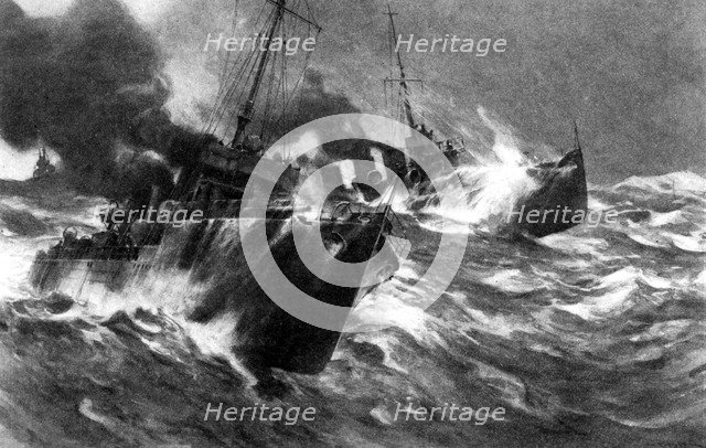 British torpedo craft in North sea storms, First World War, 1914. Artist: Unknown