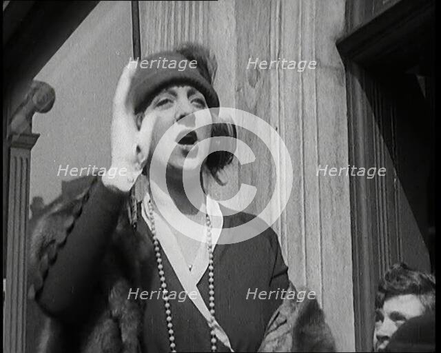 The Actress Violet Loraine Making a Passionate Speech Outside a Theatre, 1920s. Creator: British Pathe Ltd.