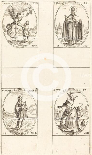 The Guardian Angel; St. Simplici; St. Cunegundes; St. Luci. Creator: Jacques Callot.