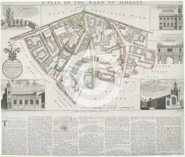 Map of Aldgate Ward, City of London, 1739. Artist: RW Seale