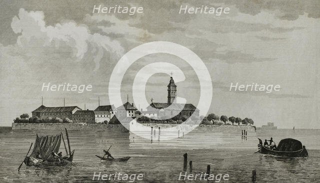 Monastery of Saint Lazarus of the Armenians, Venice, Italy, 1838.  Creator: Samuel Cholet.