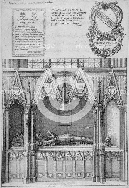 Tomb of Simon Burley in old St Paul's Cathedral, City of London, 1656. Artist: Wenceslaus Hollar