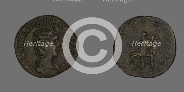 Sestertius (Coin) Portraying Empress Marcia Otacilia Severa, 244-249. Creator: Unknown.
