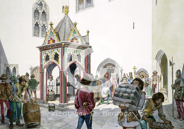 Courtyard, Old Wardour Castle, Tisbury, Wiltshire, in the Middle Ages, 1995-1999.  Artist: Philip Corke.