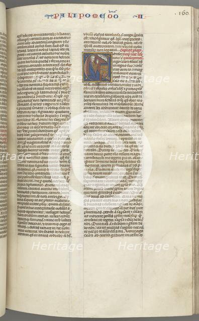 Fol. 160r, Chronicles II, historiated initial C, Solomon kneeling before an altar praying..., c. 127 Creator: Unknown.